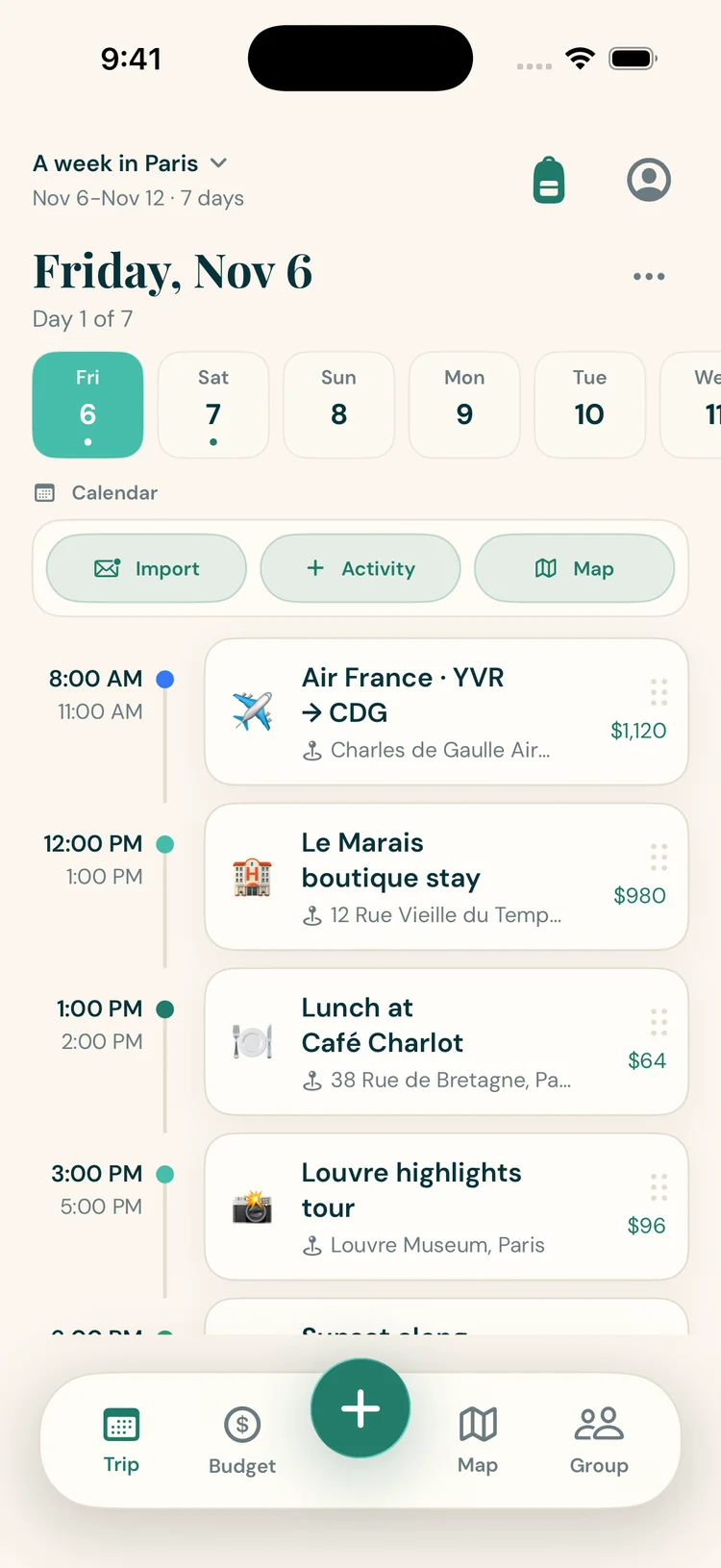 Voyazh itinerary screen